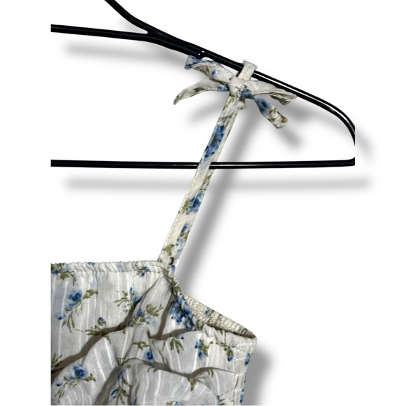 Unbranded White and Blue Floral Layered Tie Straps Empire Waist Babydoll Dress - Picture 13 of 16